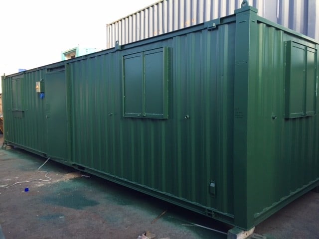 Anti-Vandal Canteen Cabin with Office and Toilet Green – 32ft x 10ft – Used